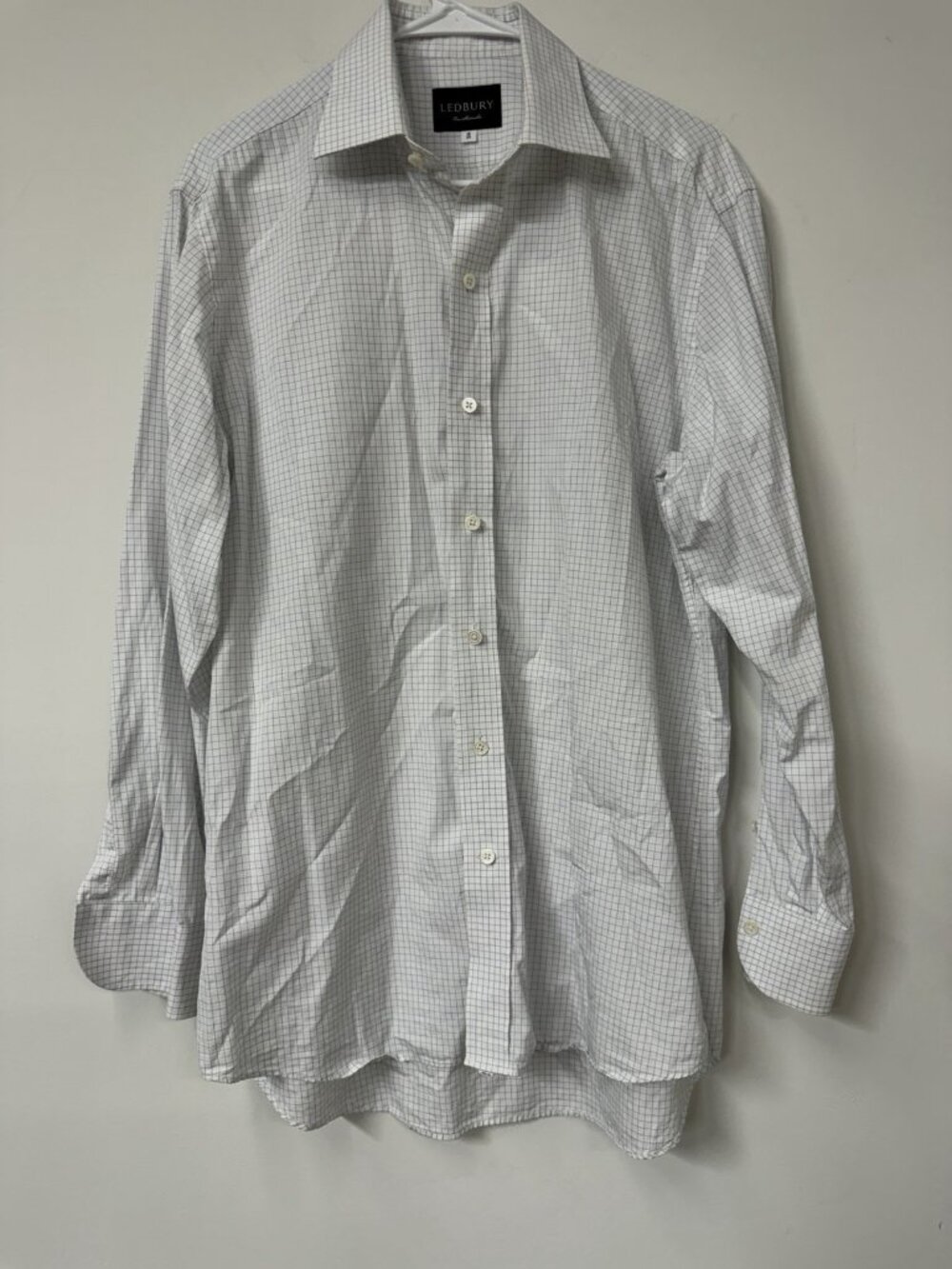 Ledbury Shirt Mens 16 White Blue Grid Classic Fit Long Sleeve Button Down Dress